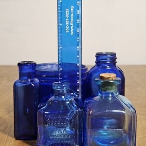 Vintage Blue Glass Bottle Collection